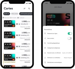 Aperçu des cartes de crédits via l'application mobile Soldo