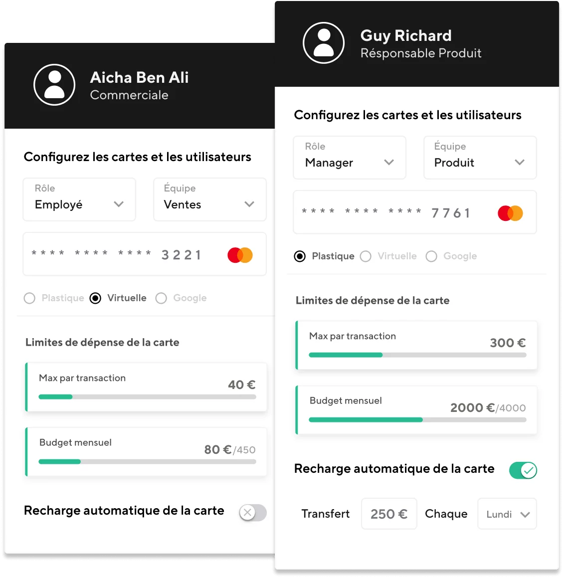 configuration de cartes prépayées et des utilisateurs