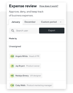 screenshot of expense review feature in app