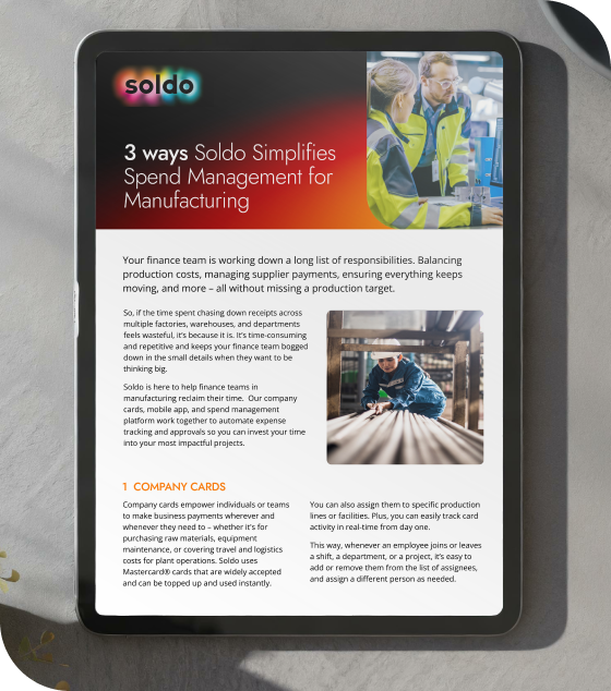 3 ways Soldo simplifies spend for manufacturing hero image