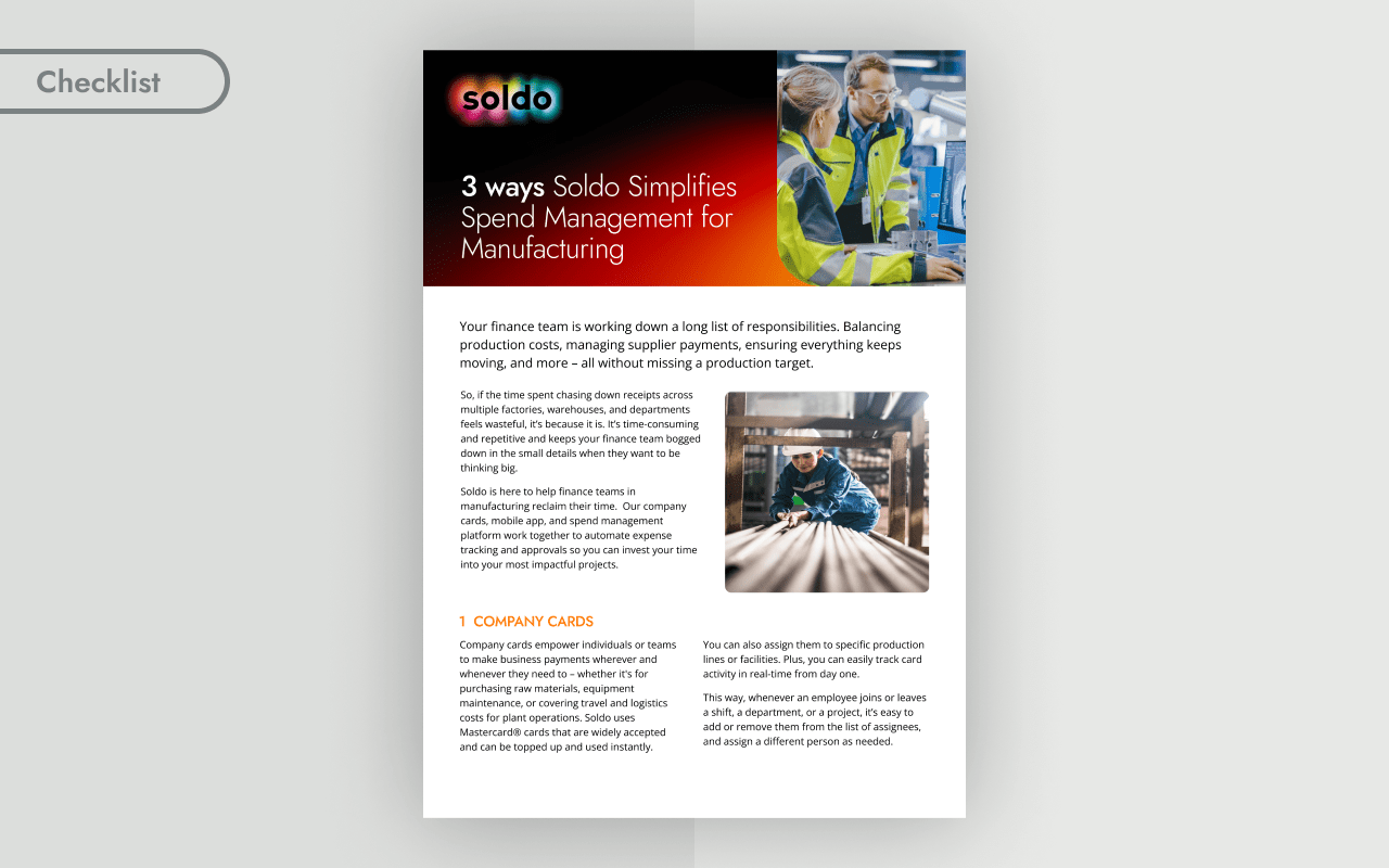 3 ways Soldo simplifies spend for manufacturing Thumbnail