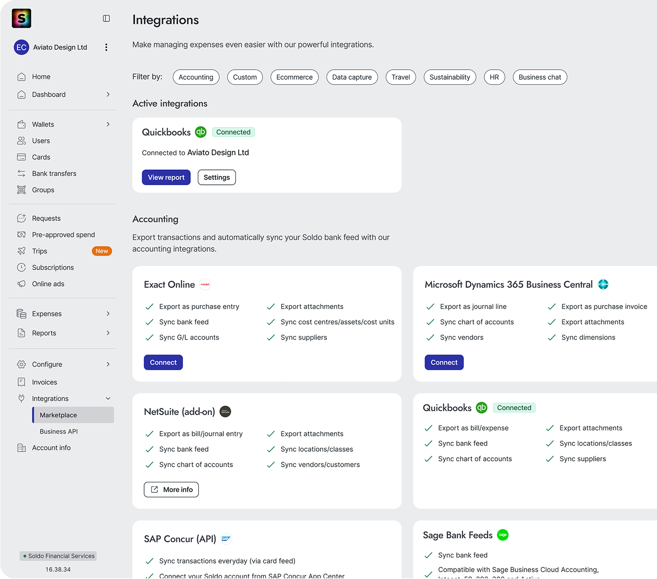 Custom accounting integrations